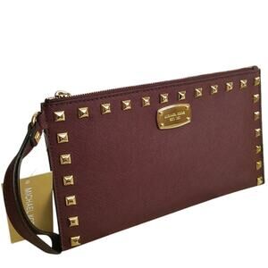 Michael Kors Saffiano Studded zip clutch merlot